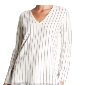 Theory White and Black Striped Sweatshirt